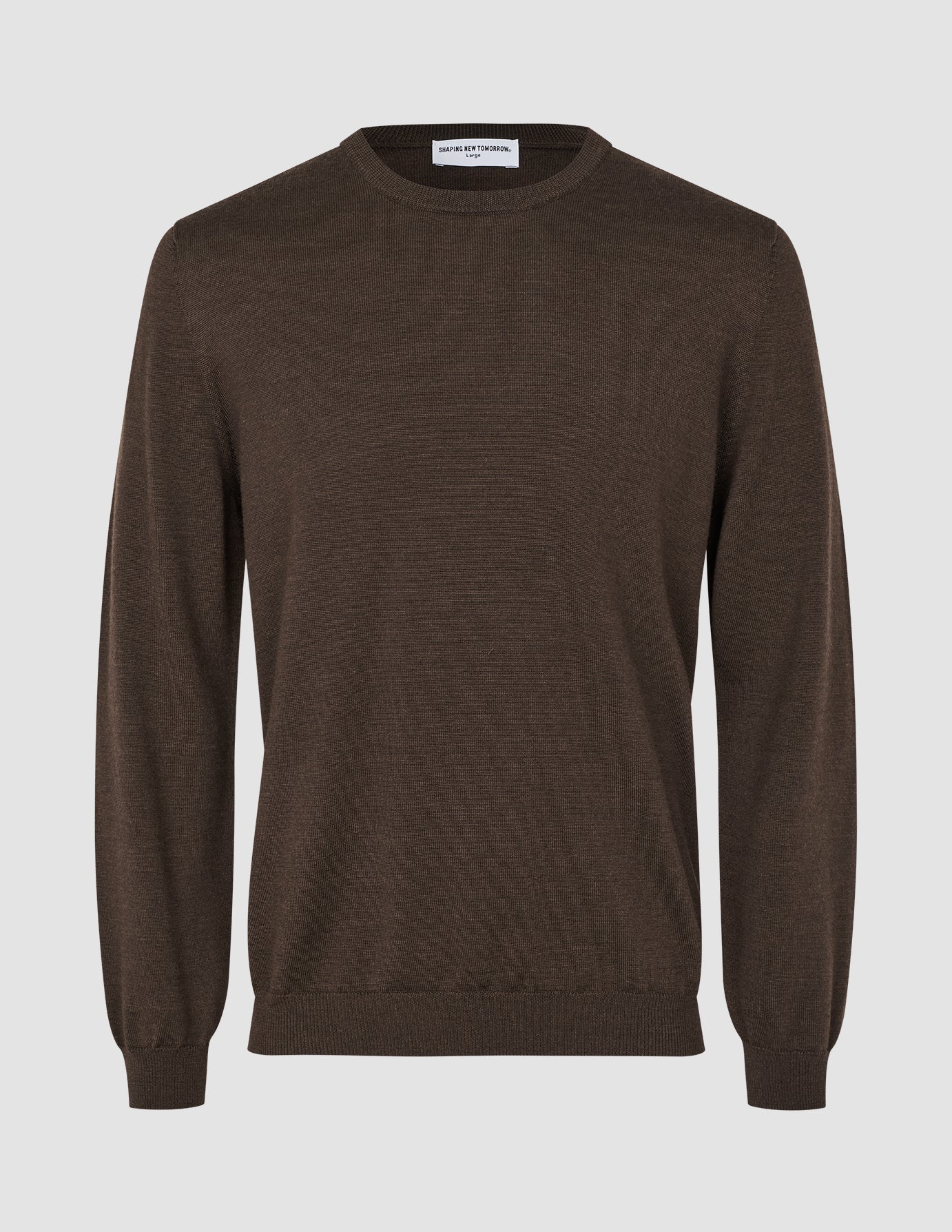 Seamless Premium Merino Knit Crewneck Saddle Brown